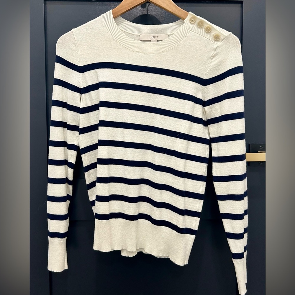LOFT Striped Sweater in Navy and White